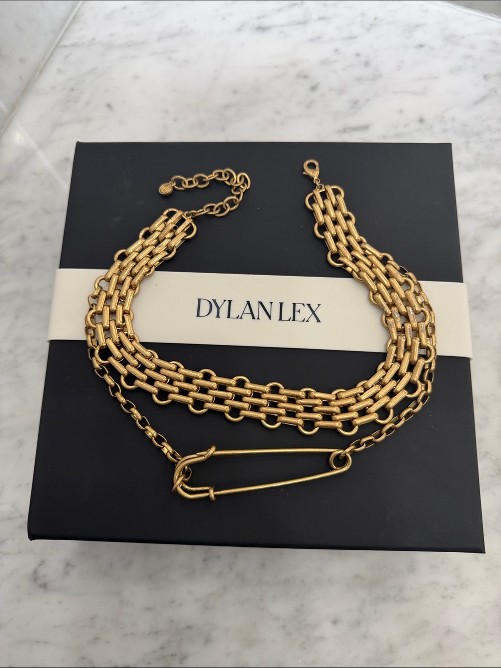 DYLAN LEX Gold Layered Chain Necklace with Safety Pin Charm